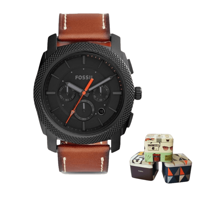 Fossil Machine Chronograph Black Dial Brown Leather Strap Watch for Men - FS5234