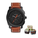 Fossil Machine Chronograph Black Dial Brown Leather Strap Watch for Men - FS5234