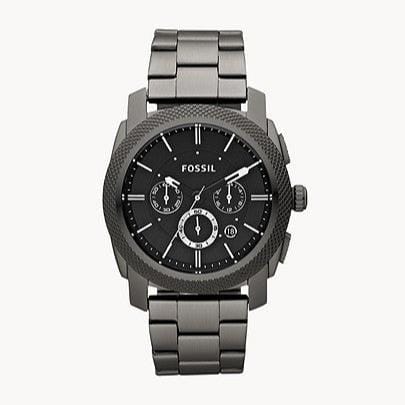 Fossil Machine Chronograph Black Dial Grey Steel Strap Watch for Men - FS4662