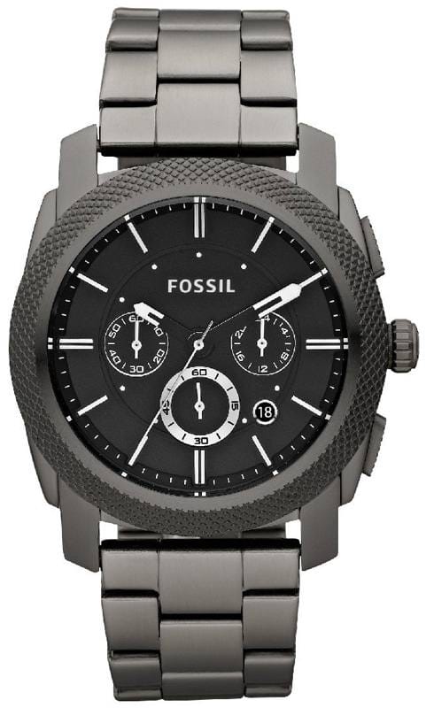 Fossil Machine Chronograph Black Dial Grey Steel Strap Watch for Men - FS4662
