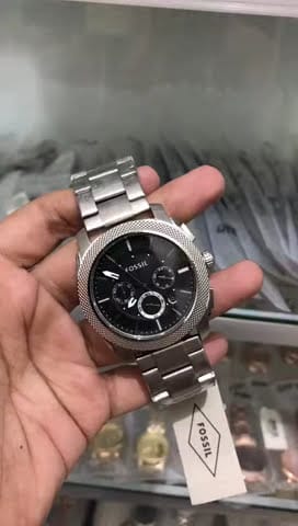 Fossil Machine Chronograph Black Dial Silver Steel Strap Watch for Men - FS4776