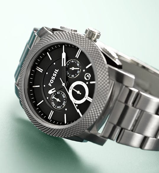 Fossil Machine Chronograph Black Dial Silver Steel Strap Watch for Men - FS4776