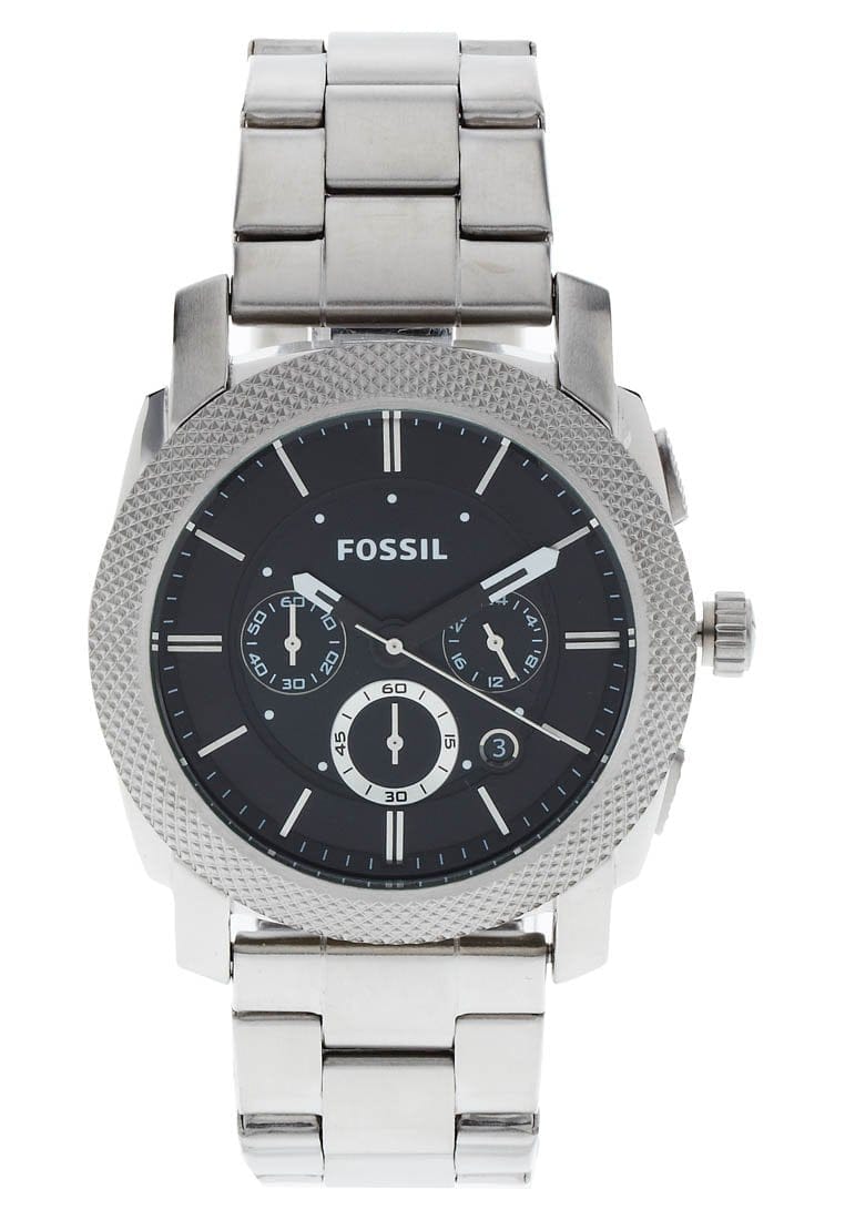 Fossil Machine Chronograph Black Dial Silver Steel Strap Watch for Men - FS4776