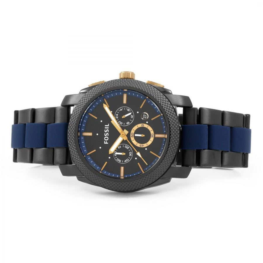 Fossil Machine Chronograph Black Dial Two Tone Steel Strap Watch for Men - FS5164