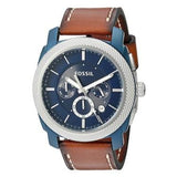 Fossil Machine Chronograph Blue Dial Brown Leather Strap Watch for Men - FS5232