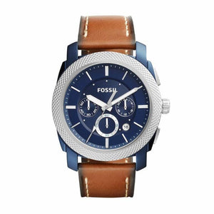 Fossil Machine Chronograph Blue Dial Brown Leather Strap Watch for Men - FS5232