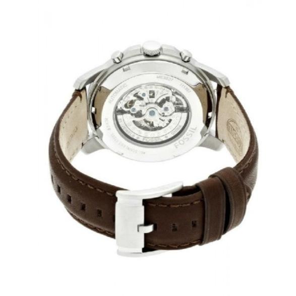 Fossil Grant Automatic White Dial Brown Leather Strap Watch for Men -  ME3027