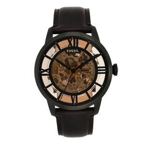 Fossil Townsman Automatic Skeleton Brown Dial Brown Leather Strap Watch for Men - ME3098