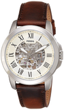 Fossil Grant Automatic Beige Skeleton Dial Brown Leather Strap Watch for Men - ME3099