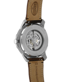 Fossil Grant Automatic Beige Skeleton Dial Brown Leather Strap Watch for Men - ME3099