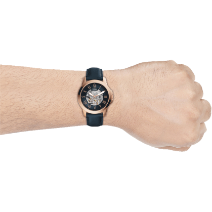 Fossil Grant Automatic Skeleton Blue Dial Blue Leather Strap Watch for Men - ME3102