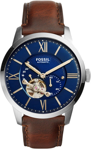 Fossil Townsman Automatic Blue Dial Brown Leather Strap Watch for Men - ME3110