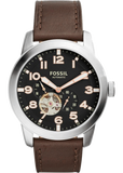 Fossil Pilot 54 Automatic Black Dial Brown Leather Strap Watch for Men - ME3118