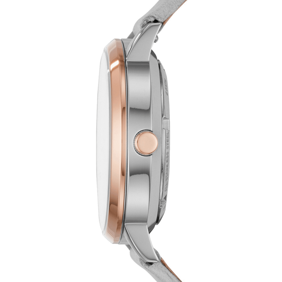Fossil Vintage Muse Automatic Skeleton White Dial Grey Leather Strap Watch for Women - ME3131