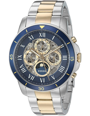 Fossil Grant Sport Automatic Skeleton Blue Dial Two Tone Steel Strap Watch for Men - ME3141