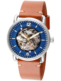 Fossil Commuter Automatic Skeleton Blue Dial Brown Leather Strap Watch for Men - ME3159