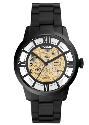 Fossil Townsman Automatic Skeleton Black Dial Black Steel Strap Watch for Men - ME3197