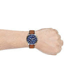 Fossil Garrett Chronograph Blue Dial Brown Leather Strap Watch for Men - FS5625