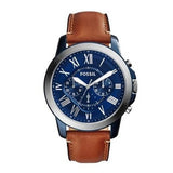 Fossil Grant Chronograph Blue Dial Brown Leather Strap Watch for Men - FS5151