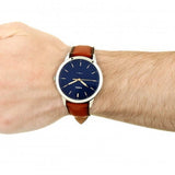 Fossil Minimalist Blue Dial Brown Leather Strap Watch for Men - FS5304