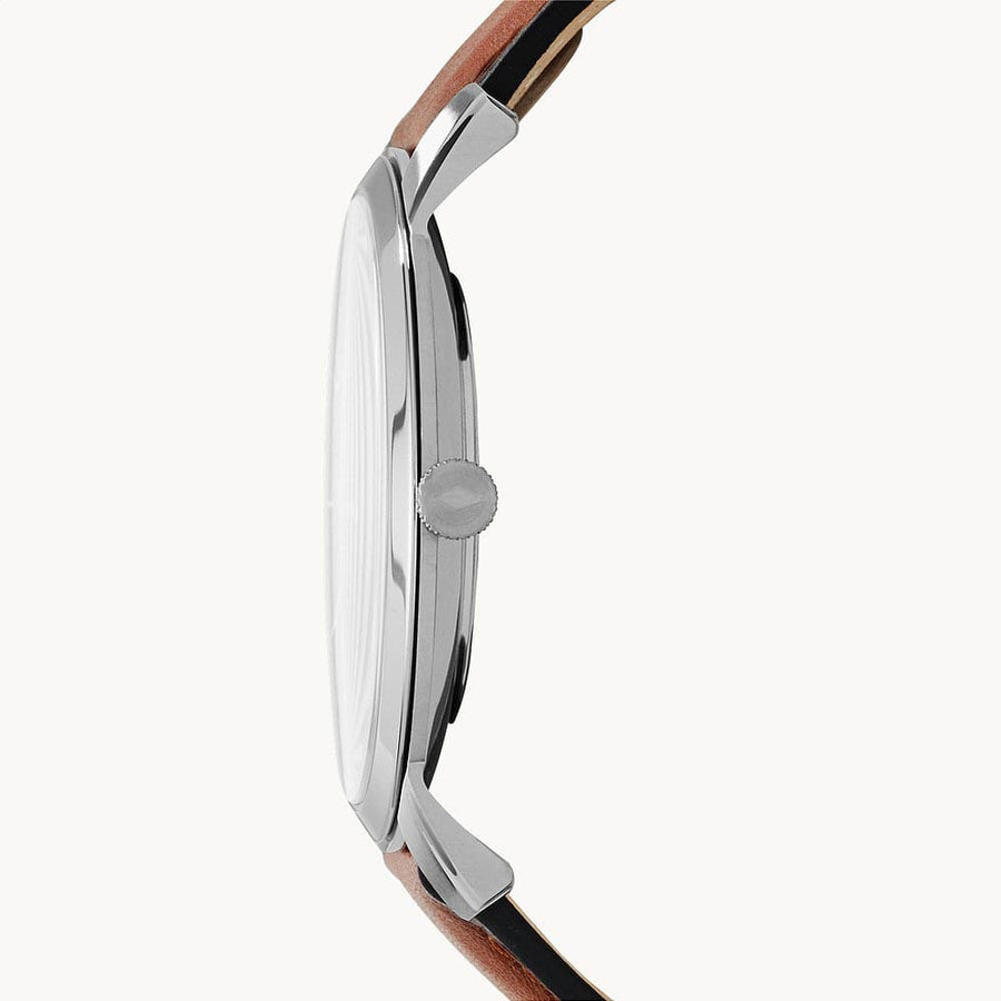 Fossil Minimalist Blue Dial Brown Leather Strap Watch for Men - FS5304