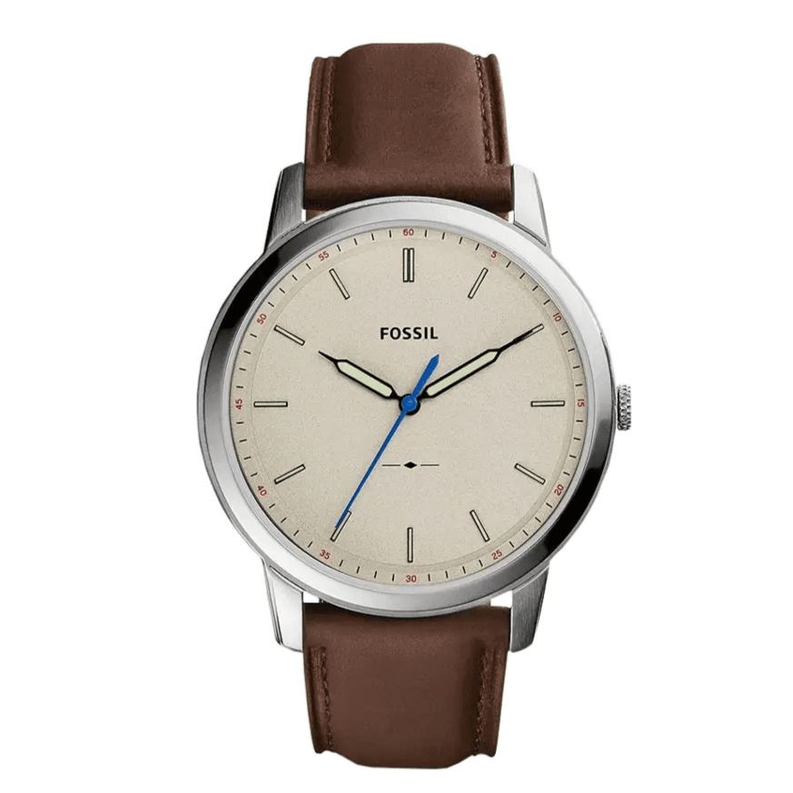 Fossil Minimalist Off White Dial Brown Leather Strap Watch for Men - FS5306
