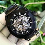 Fossil Modern Machine Automatic Silver Dial Black Steel Strap Watch for Men - ME3080