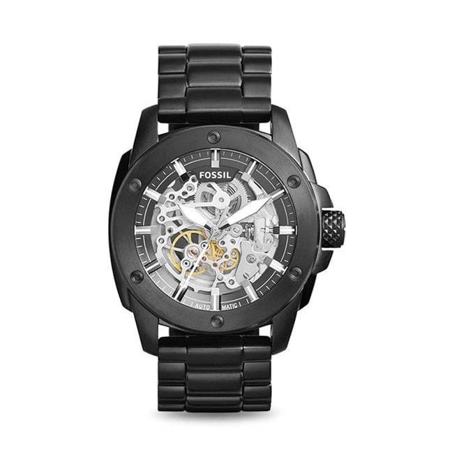 Fossil Modern Machine Automatic Silver Dial Black Steel Strap Watch for Men - ME3080