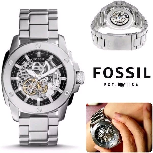 Fossil Modern Machine Automatic Silver Dial Silver Steel Strap Watch for Men - ME3081