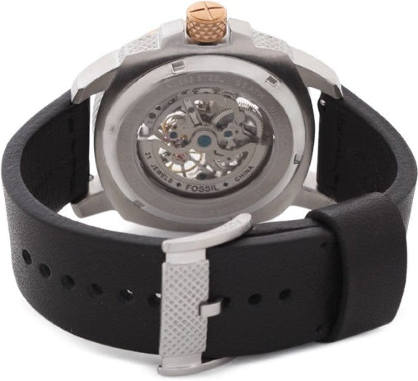 Fossil Modern Machine Automatic Skeleton Dial Black Leather Strap Watch for Men - ME3082