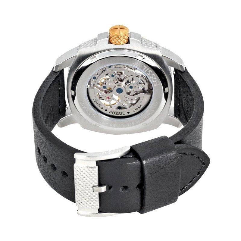 Fossil Modern Machine Automatic Skeleton Dial Black Leather Strap Watch for Men - ME3082