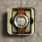 Fossil Modern Machine Automatic Skeleton Silver Dial Brown Leather Strap Watch for Men - ME3135