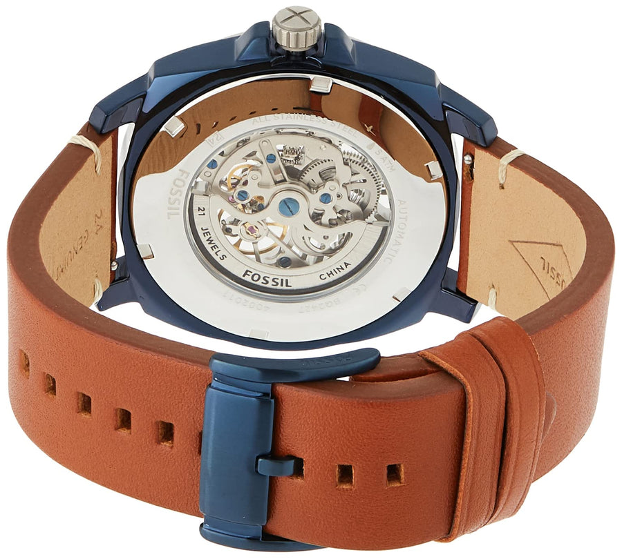 Fossil Modern Machine Automatic Skeleton Silver Dial Brown Leather Strap Watch for Men - ME3135