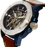 Fossil Modern Machine Automatic Skeleton Silver Dial Brown Leather Strap Watch for Men - ME3135
