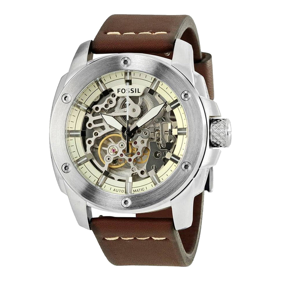 Fossil Modern Machine Automatic Skeleton White Dial Brown Leather Strap Watch for Women - ME3083