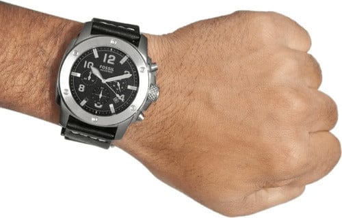 Fossil Modern Machine Chronograph Black Dial Black Leather Strap Watch for Men - FS4928