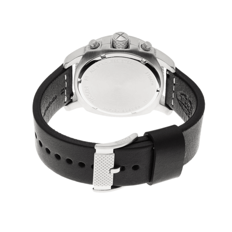 Fossil Modern Machine Chronograph Black Dial Black Leather Strap Watch for Men - FS4928