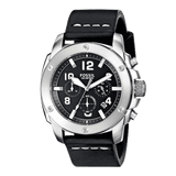 Fossil Modern Machine Chronograph Black Dial Black Leather Strap Watch for Men - FS4928