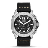 Fossil Modern Machine Chronograph Black Dial Black Leather Strap Watch for Men - FS4928