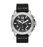 Fossil Modern Machine Chronograph Black Dial Black Leather Strap Watch for Men - FS4928