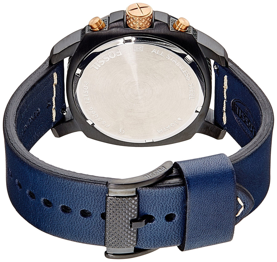 Fossil Modern Machine Chronograph Black Dial Blue Leather Strap Watch for Men - FS5066