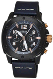 Fossil Modern Machine Chronograph Black Dial Blue Leather Strap Watch for Men - FS5066
