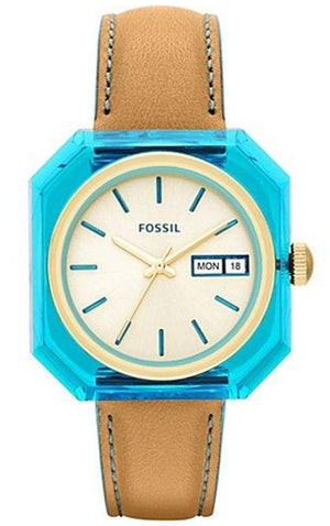 Fossil Candy White Dial Brown Leather Strap Watch for Men - ES3536