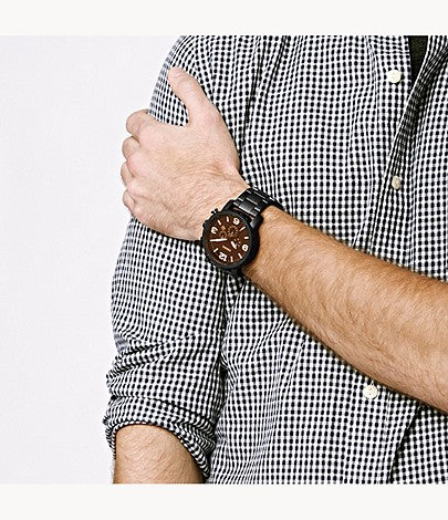 Fossil Nate Chrongraph Ion Plated Black Dial Black Steel Strap Watch for Men - JR1356