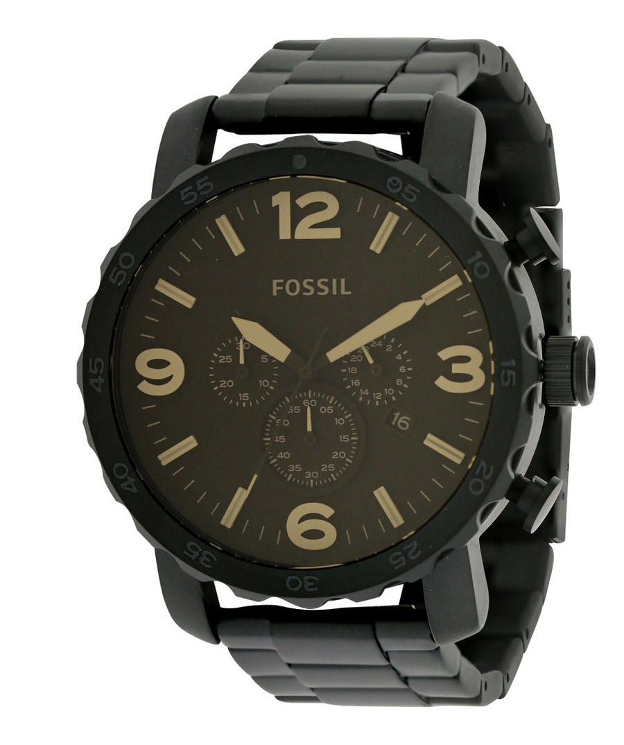 Fossil Nate Chrongraph Ion Plated Black Dial Black Steel Strap Watch for Men - JR1356