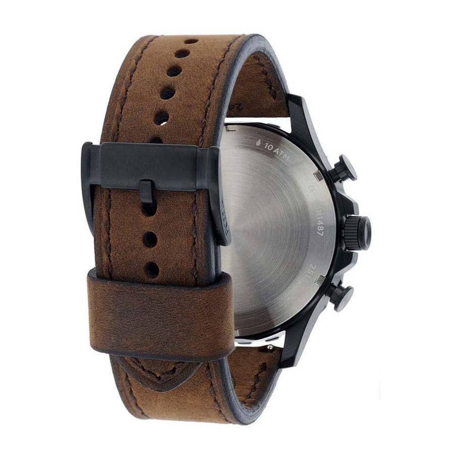 Fossil Nate Chronograph Brown Dial Brown Leather Strap Watch for Men - JR1487