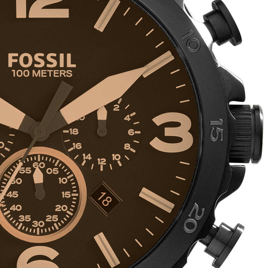 Fossil Nate Chronograph Brown Dial Brown Leather Strap Watch for Men - JR1487