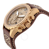 Fossil Nate Chronograph Gold Dial Brown Leather Strap Watch for Men - JR1495