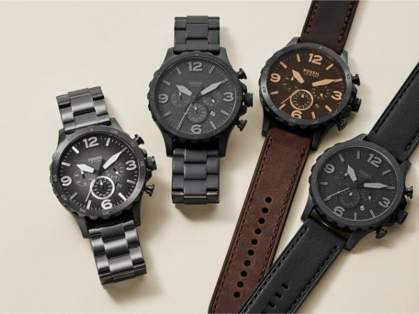 Fossil Nate Chronograph Grey Dial Brown Leather Strap Watch for Men - JR1424