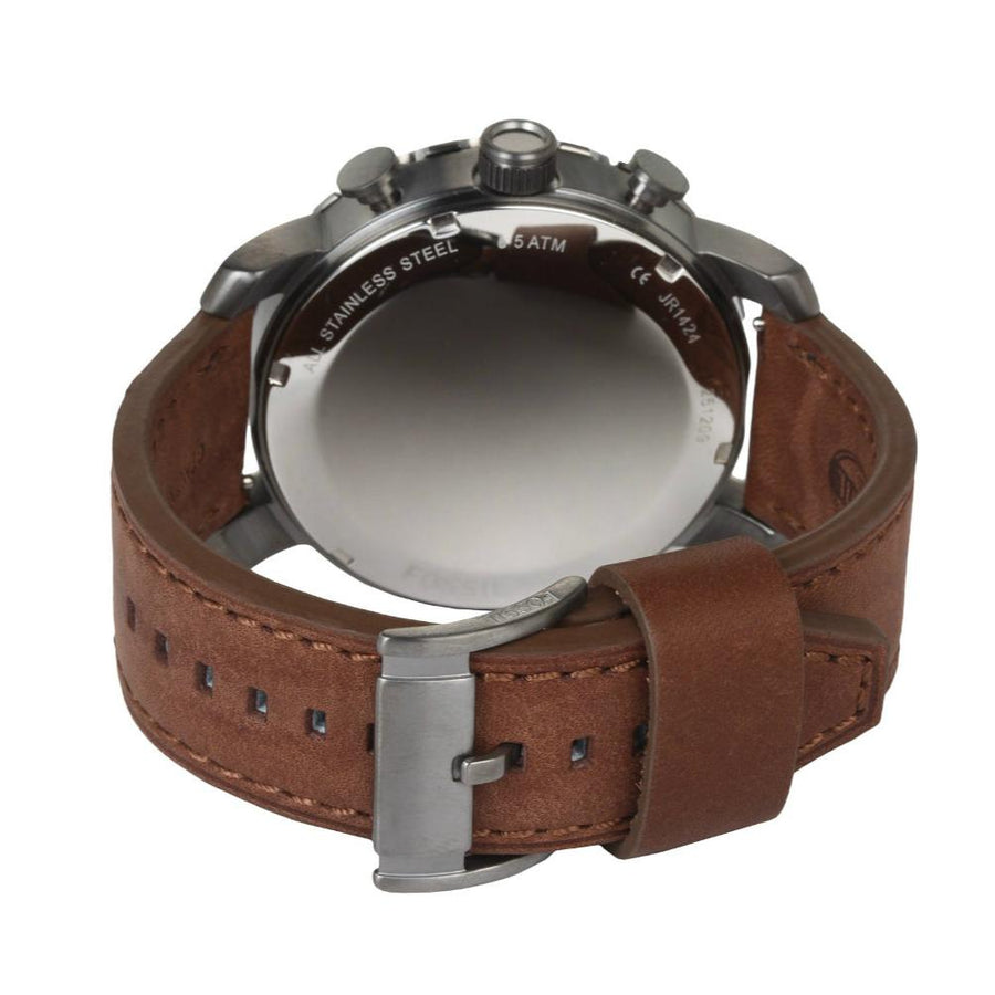 Fossil Nate Chronograph Grey Dial Brown Leather Strap Watch for Men - JR1424